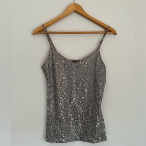 Express Sequin Embellished Gray Cami Top